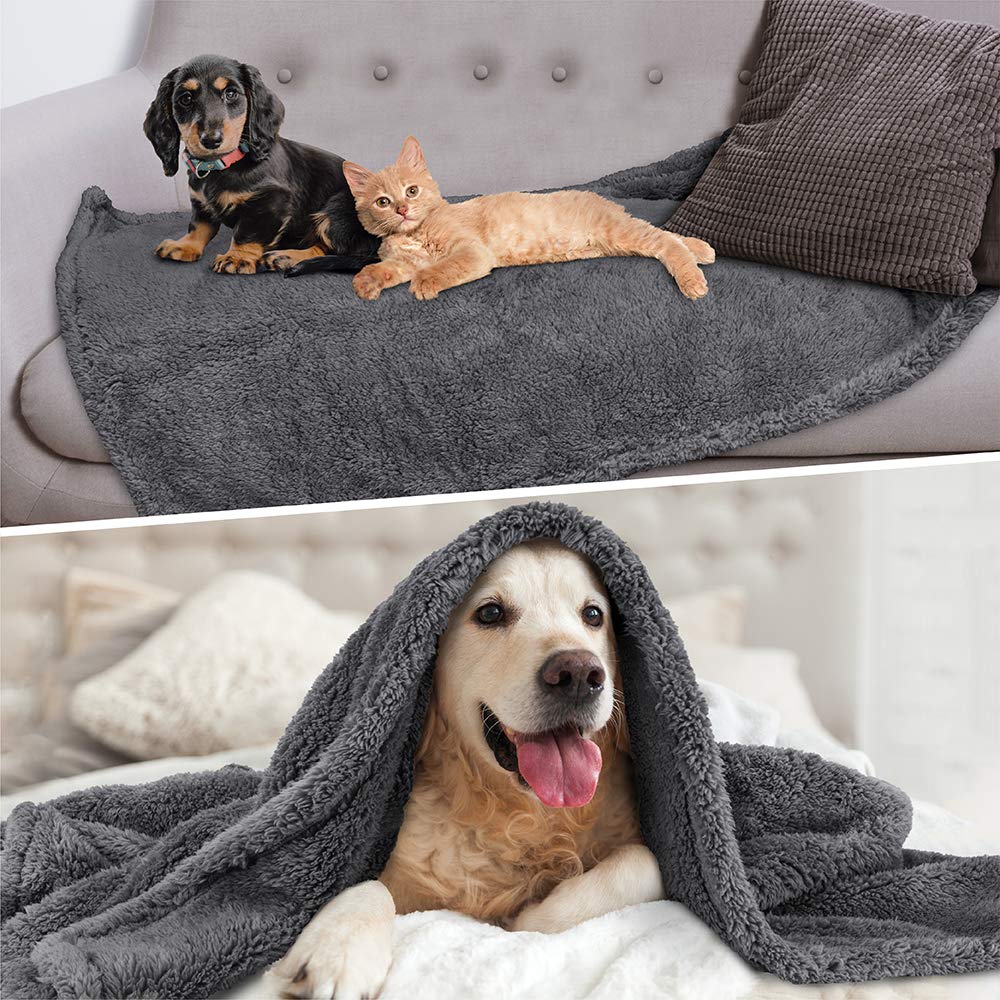 Petami Fluffy Dog Blanket For Small Medium Dog, Pet Blanket For Bed, Sherpa Furniture Couch Cover Protector, Soft Fleece Cat Sofa Throw, Shag Plush Reversible Washable For Puppy Kitten, Gray 29X40