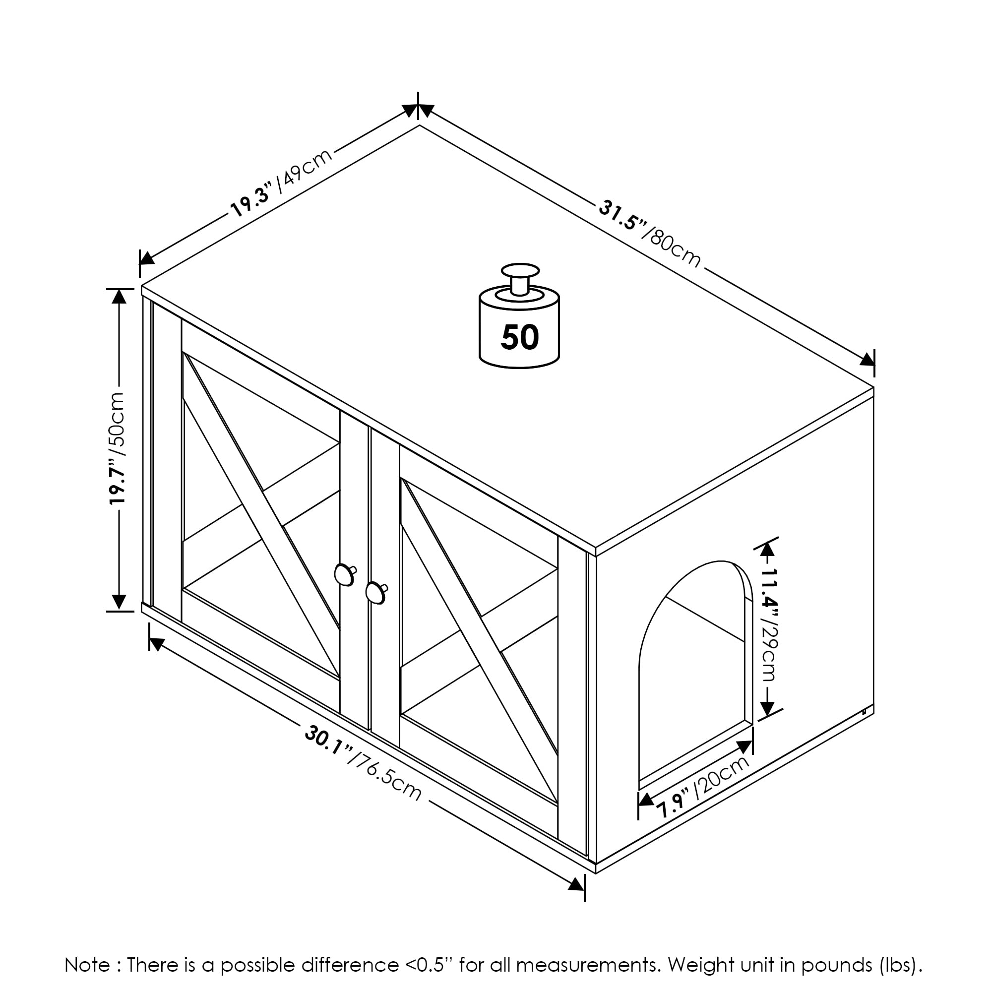 Furinno Peli Farmhouse Cat Litter Box Enclosure, Ebony