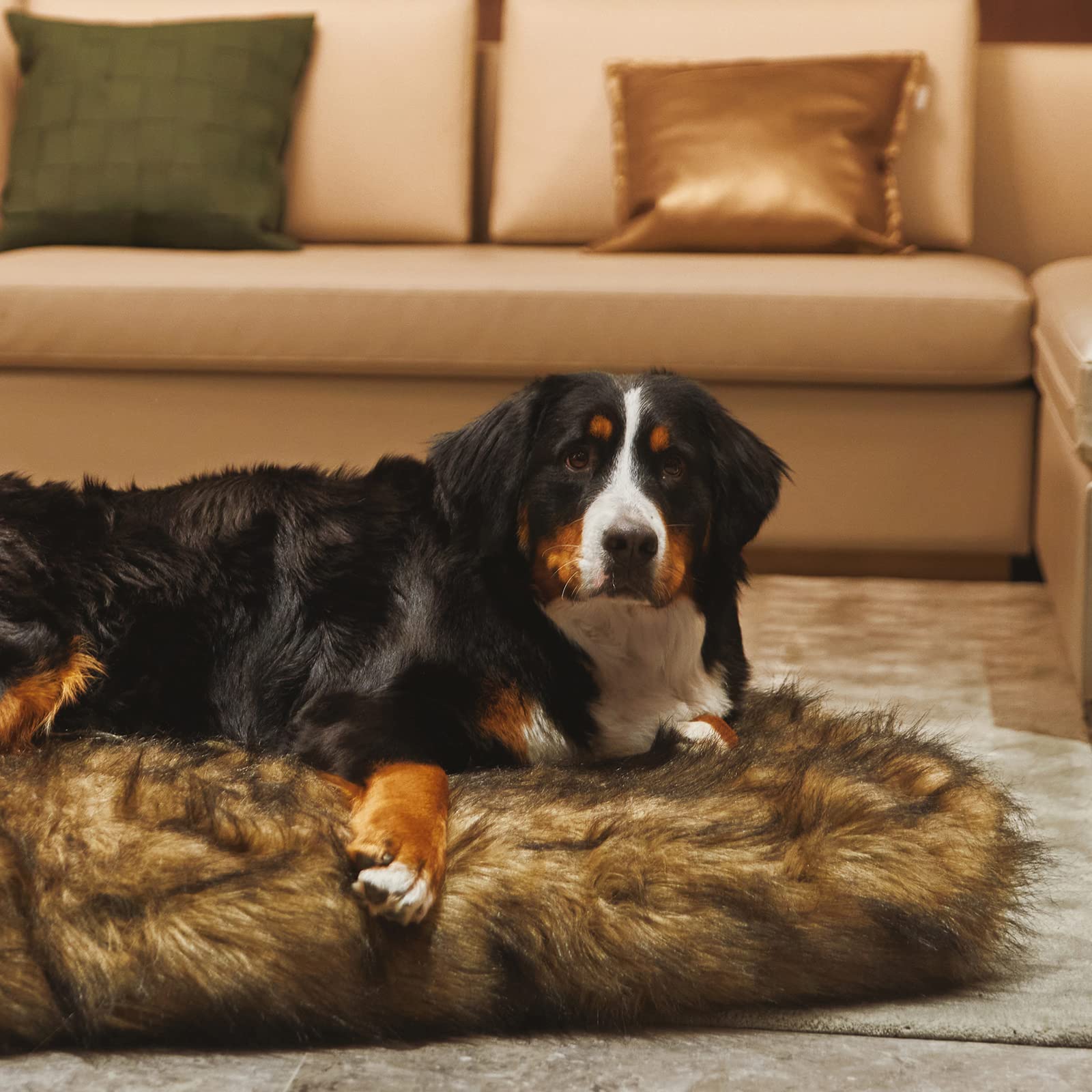 Laifug Large Faux Fur Dog Bed,5-Inch Thick Grade Orthopedic Memory Foam Dog Bed(50'X30'X5'),Removable Cover With Anti-Slip Bottom,Waterproof Liner