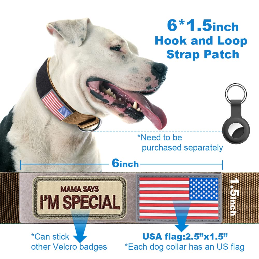 Tspro 1.5Inch Tactical Dog Collar Military Strong Dog Collar Working K9 Dog Collar With Metal Buckle And Usa Flag Patch For Medium Large Dogs(Khaki-M)