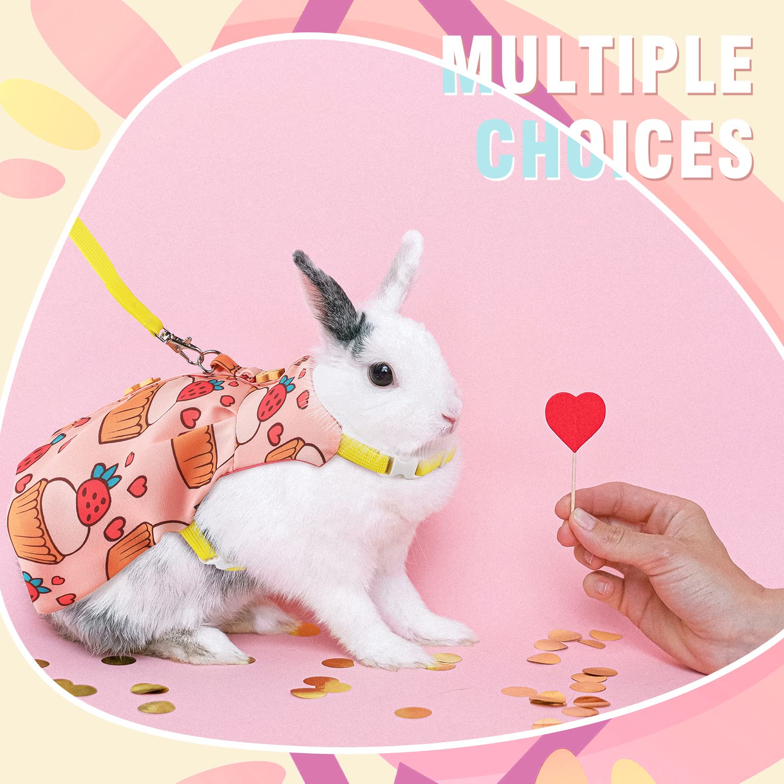 3 Piece Cute Rabbit Leash And Harness Set, Bunny Rabbit Dress Clothes Walking Harness Vest Escape Proof Pet Supply For Rabbit Hedgehog Ferret Guinea Pig (Cake, Bunny, Pineapple)