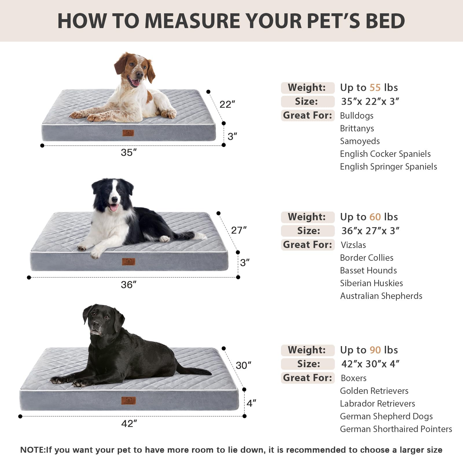 Wnpethome Orthopedic Dog Beds For Large Dogs, Extra Large Waterproof Dog Bed With Removable Washable Cover & Anti-Slip Bottom, E