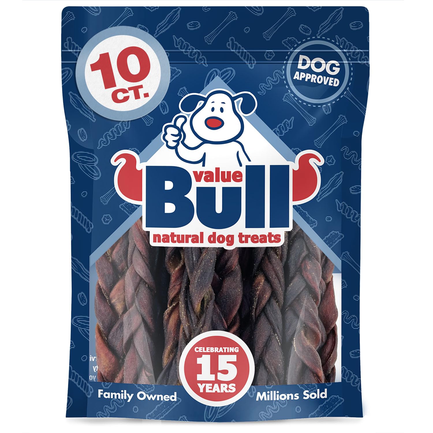 ValueBull Collagen Braided Sticks for Dogs, 6 Inch Medium Chews, Natural Long-Lasting Dog Treats, 10 Count - Supports Joints, Sk