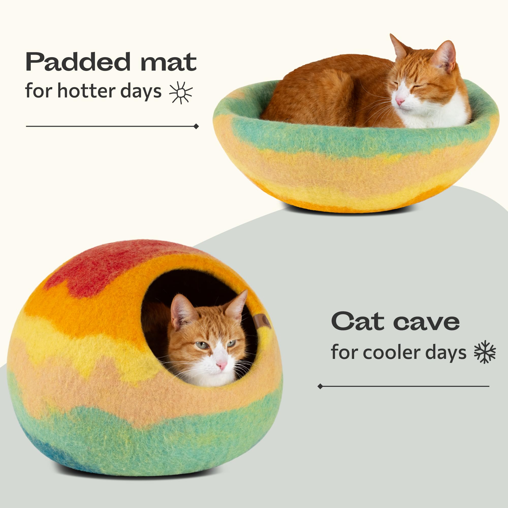 Meowfia Cat Cave - Premium Felt Cat Bed For Indoor Cats, Handmade 100% Merino Wool (Vivid Shades) (Medium, Tucson Sunset)