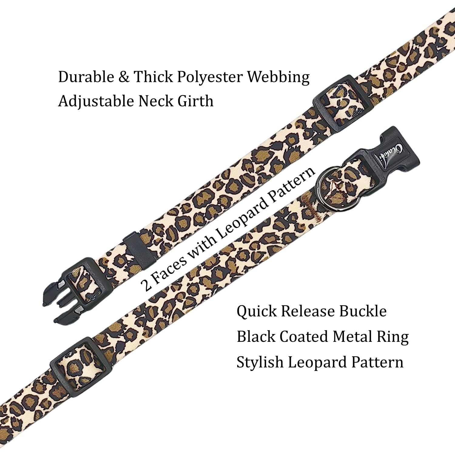 Olahibi Basic Dog Collar, Leopard Pattern, Soft And Durable Polyester Material, Adjustable Length, For Medium Dogs.(Medium, Brow