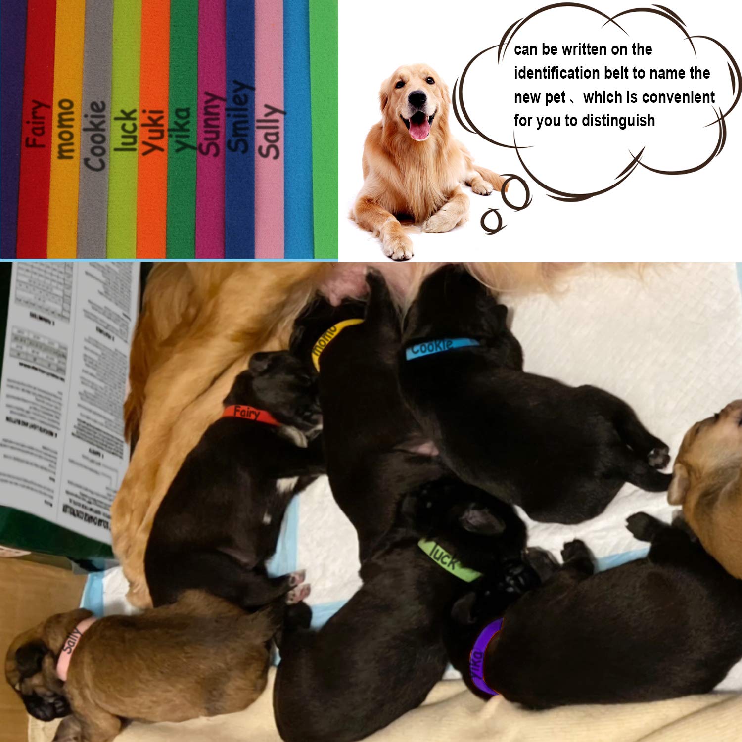 30 Pcs Puppy Whelping Collars Newborn Pet Collars Double-Sided Soft Adjustable Id Bands Puppy Collars For Litter Newborn Pet Dog