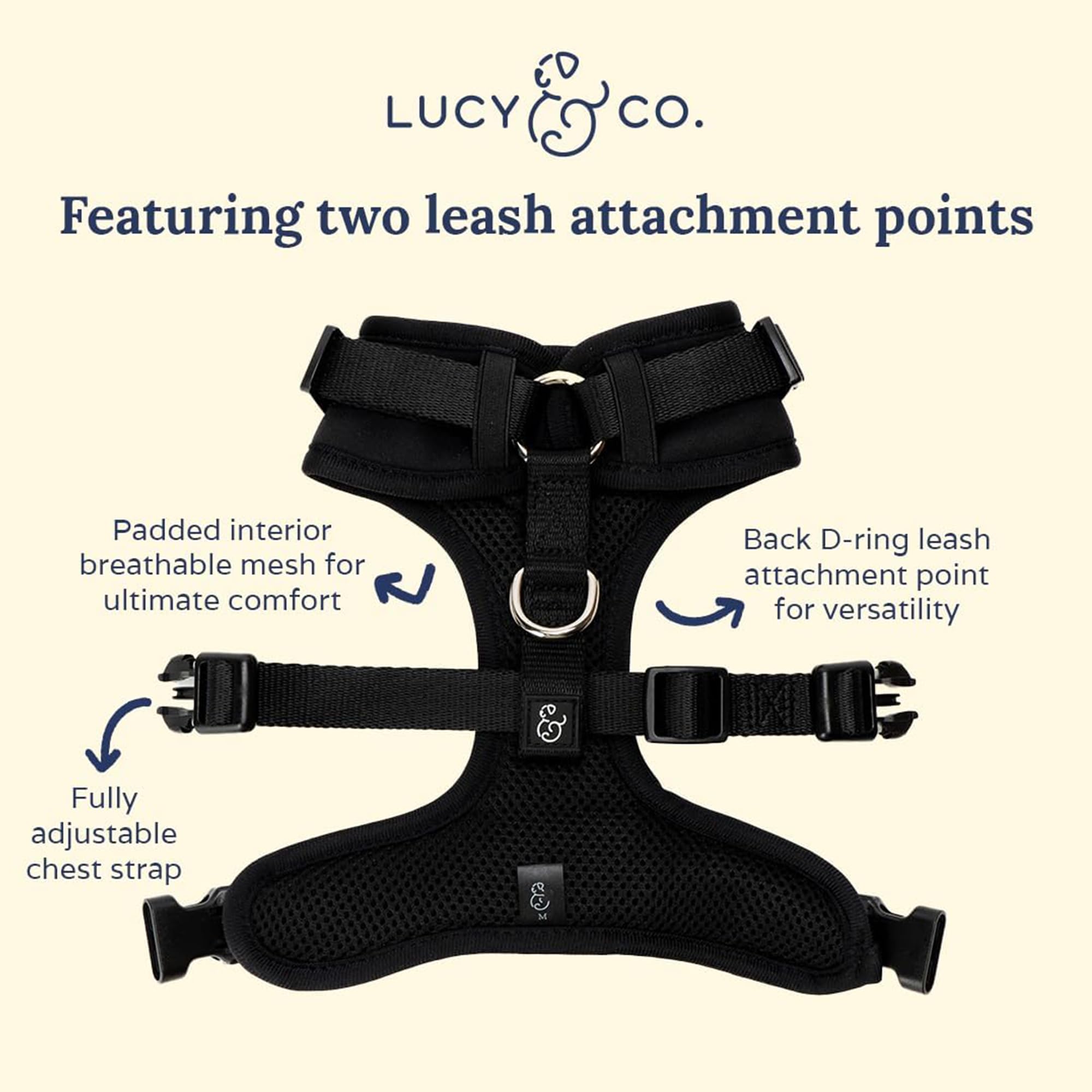 Lucy & Co. The Midnight No-Pull Dog Harness - Size Large - Vest to Stop Pulling & Walk Easy - Comfortable Leash Training Product