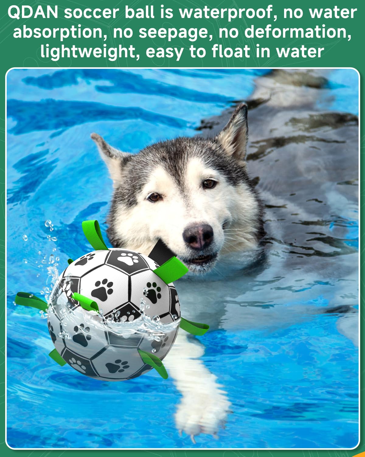 Qdan Dog Toys Soccer Ball With Straps - Durable Dog Balls For Giant Extra Large Dogs, Outdoor Dog Toys, Dog Water Toy, Herding Ball, Dog Birthday Gifts (10 Inch)