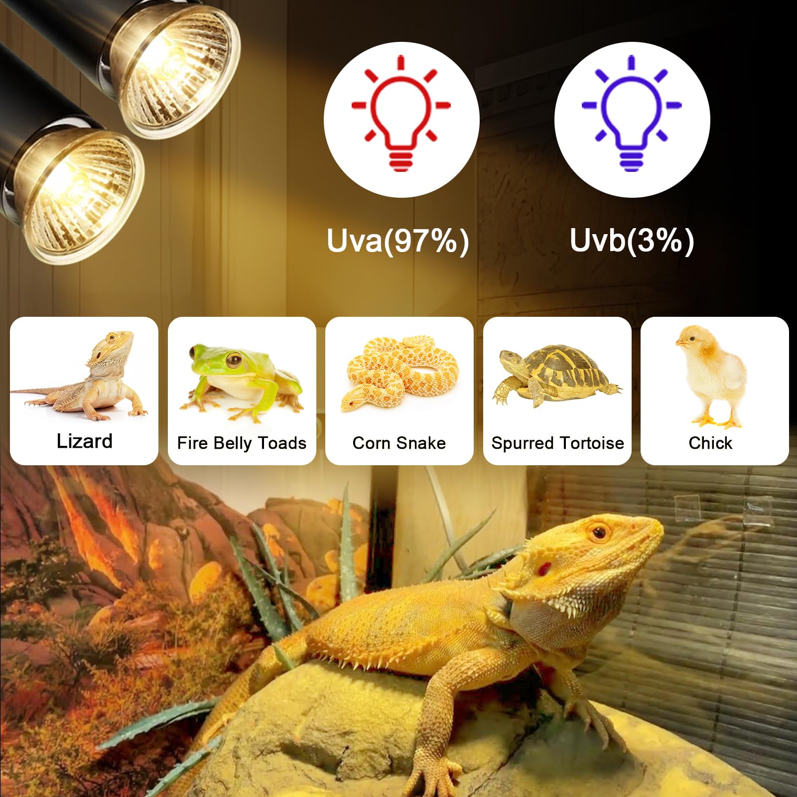 Lachesan 4-Pack 25W Uva Bulbs, Fit E26 Heat Reptile Lamp, Light Turtle Heat Lamp For Reptiles And Amphibian Tanks, Terrariums An