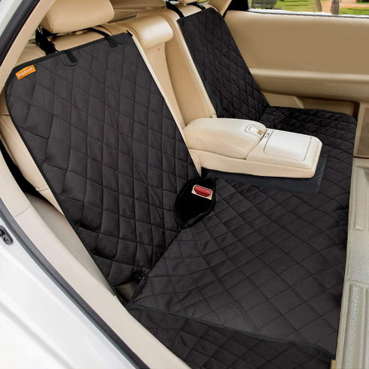 Popbark Dog Back Seat Cover Protector For Suv Trucks Cars - Guaranteed Waterproof, Heavy Duty, Chemical-Free Bench Seat Cover For Kids Pets, Compatible Backseat Protector(Black2)