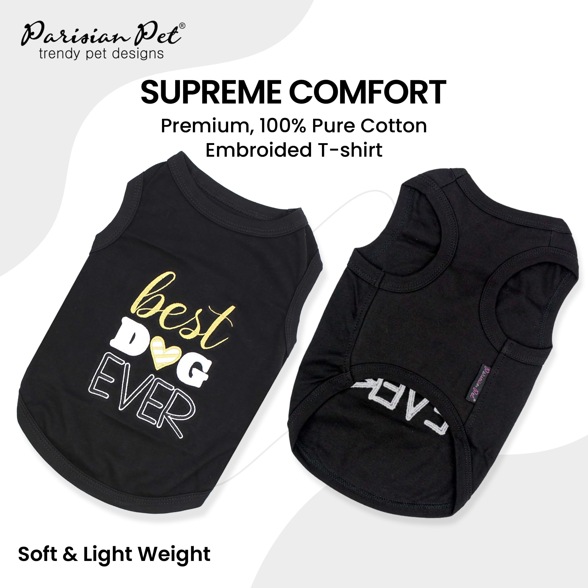 Parisian Pet Dog Summer Clothes | 'Best Dog Ever' Funny Dog Tshirt With Embroidery Pattern, Size 2Xl