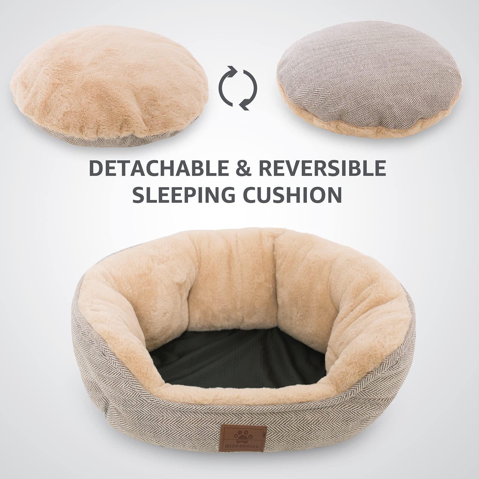 Windracing Medium Size Cat And Dog Beds, Fur Material, Removable Inner Pillow, Non-Skid And Waterproof Bottom, Superior Comfort, Washable