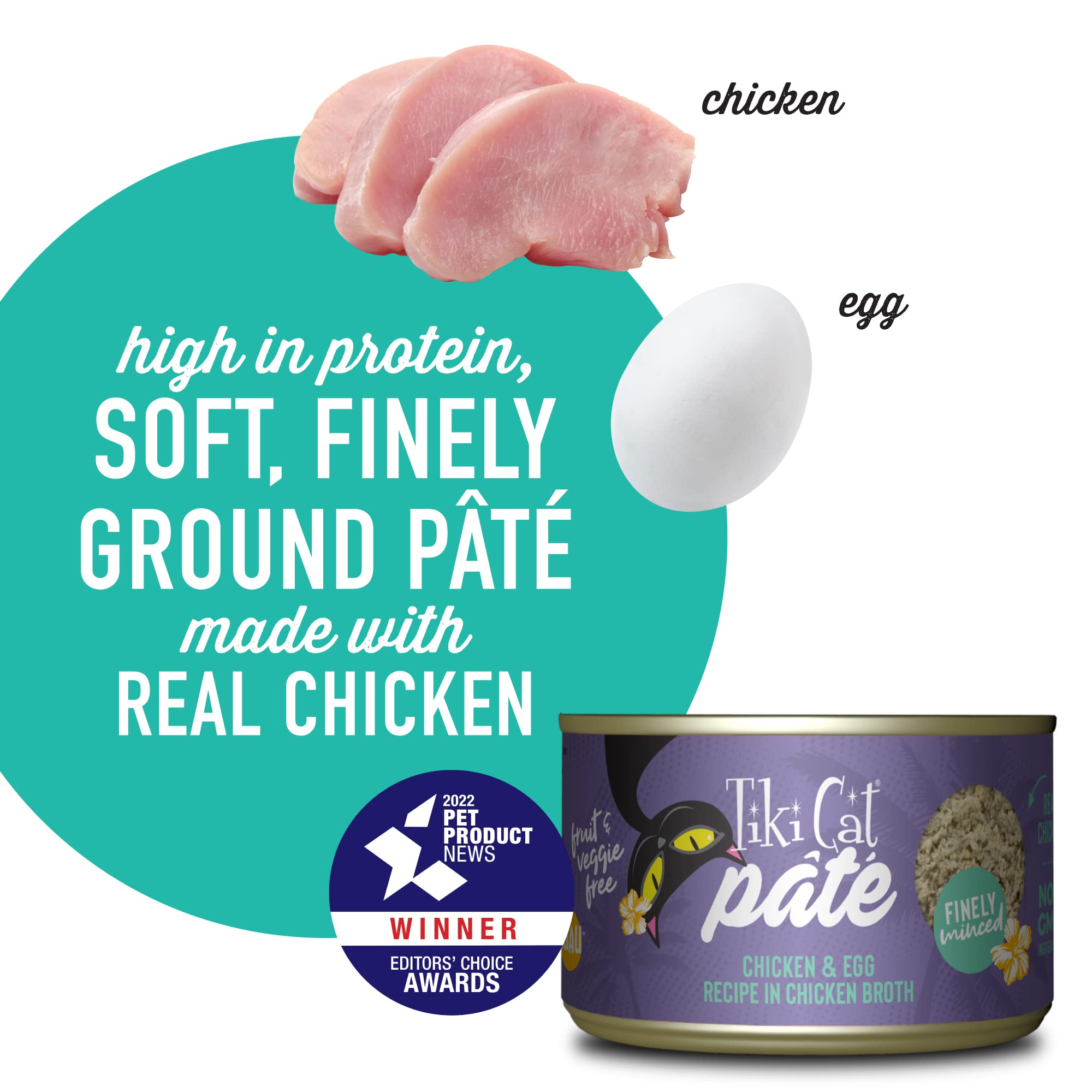Tiki Cat Luau Pt  , Chicken and Egg Recipe in Chicken Broth, Grain-Free Balanced Nutrition Wet Canned Cat Food, for All Life Sta