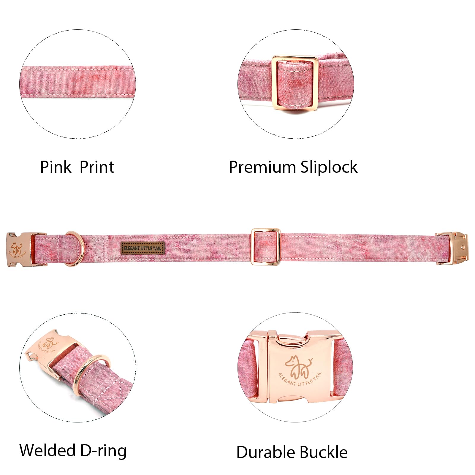 Elegant Little Tail Dog Collar, Pink Print Pet Collar Summer Dog Collar Pet Collar Dog Cotton Durable Dog Collar Metal Buckle Co