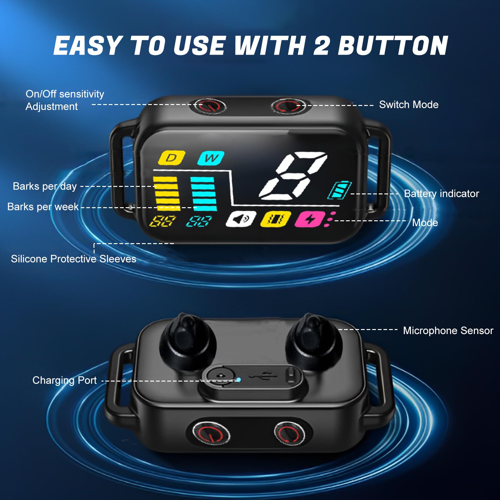 Dog Bark Collar For Large Medium Small Dogs 8-150Lbs, Rechargeable Smart Bark Collar, Auto Barking Anti Bark Training Collar Wit