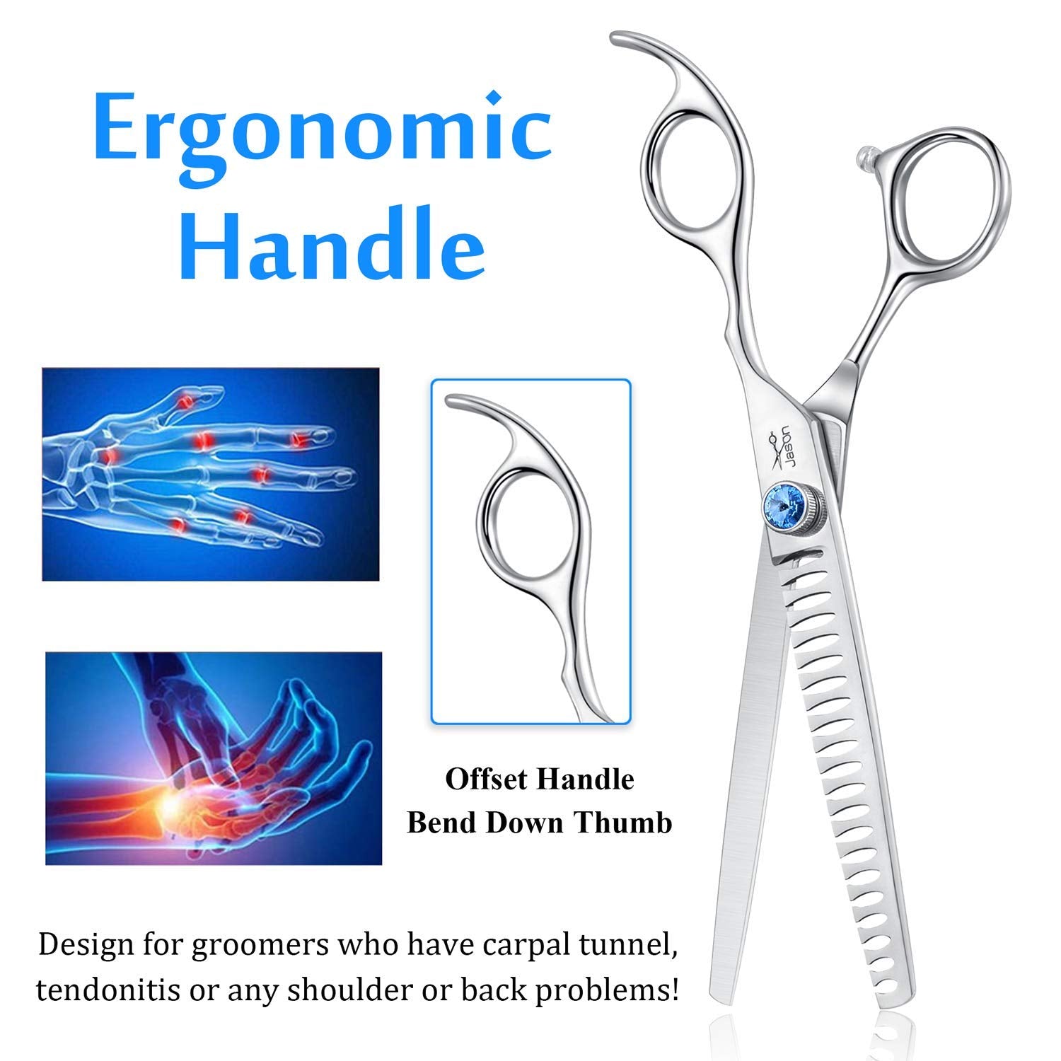 JASON 7 Inch 21-Teeth Chunkers Shears for Dogs, Ergonomic Cats Grooming Texturizing Blending Thinning Shears Pets Trimming Kit w