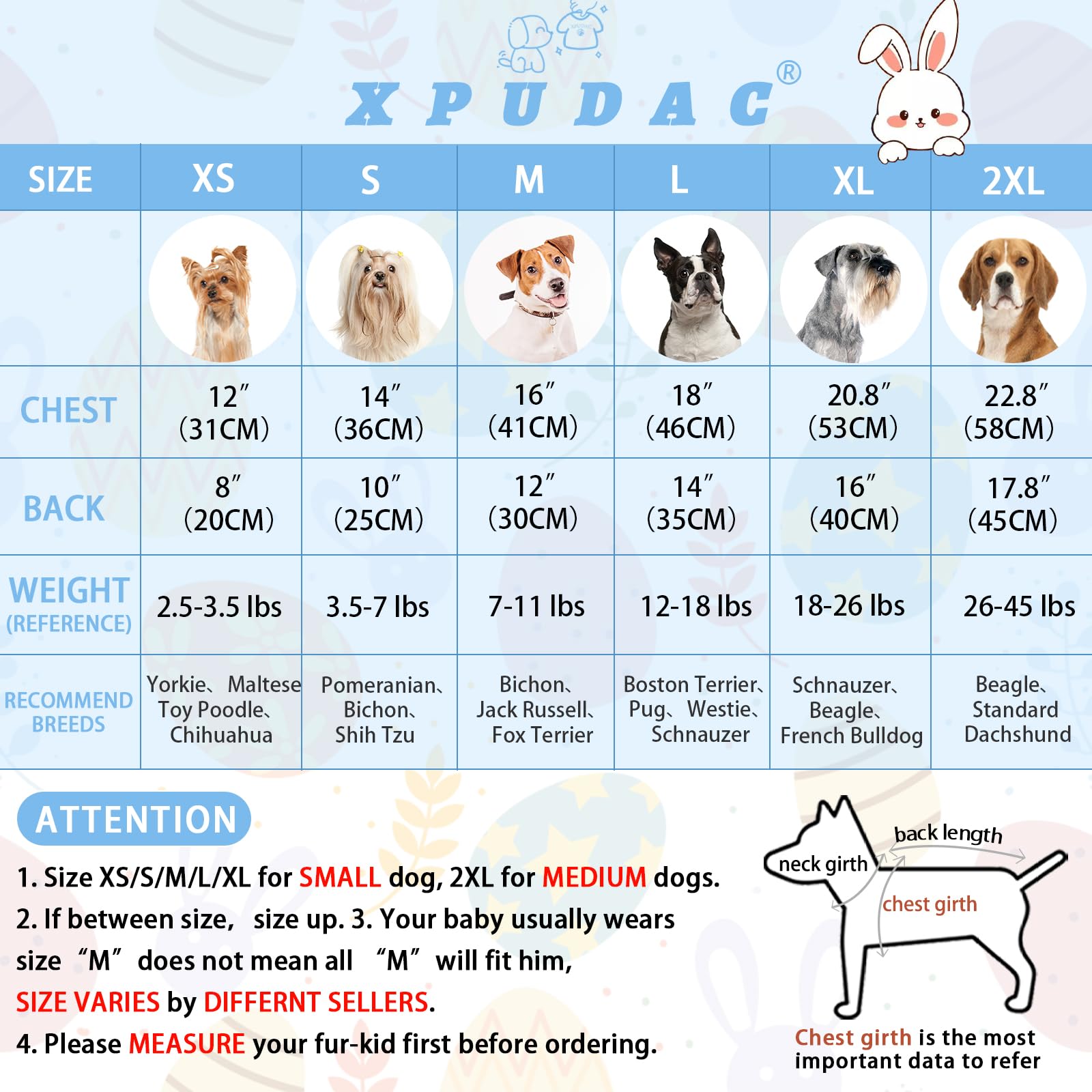 Xpudac Easter Eggs Dog Pajamas Soft Lightweight Bunny Dog Clothes For Small Medium Dogs Pet Jumpsuit Outfit Cat Apparel-S