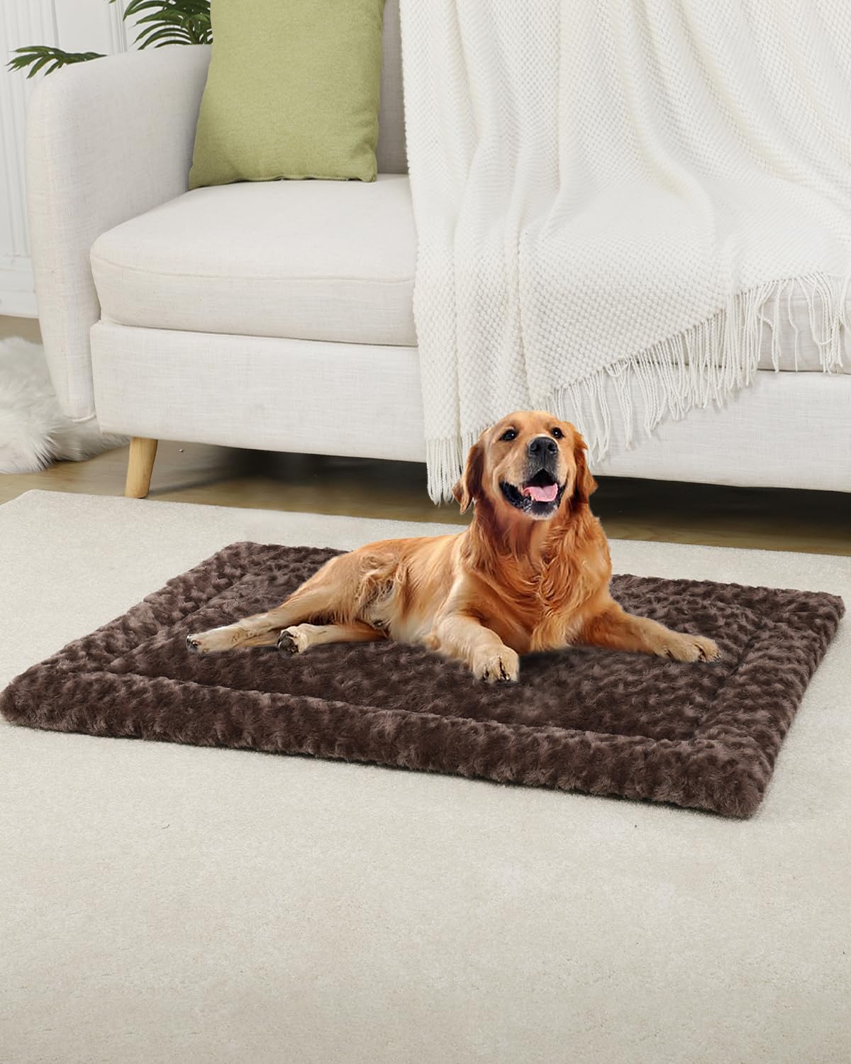 Washable Dog Bed Mat Reversible Dog Crate Pad Soft Fluffy Pet Kennel Beds Dog Sleeping Mattress For Large Jumbo Medium Small Dogs, 41 X 27 Inch, Brown