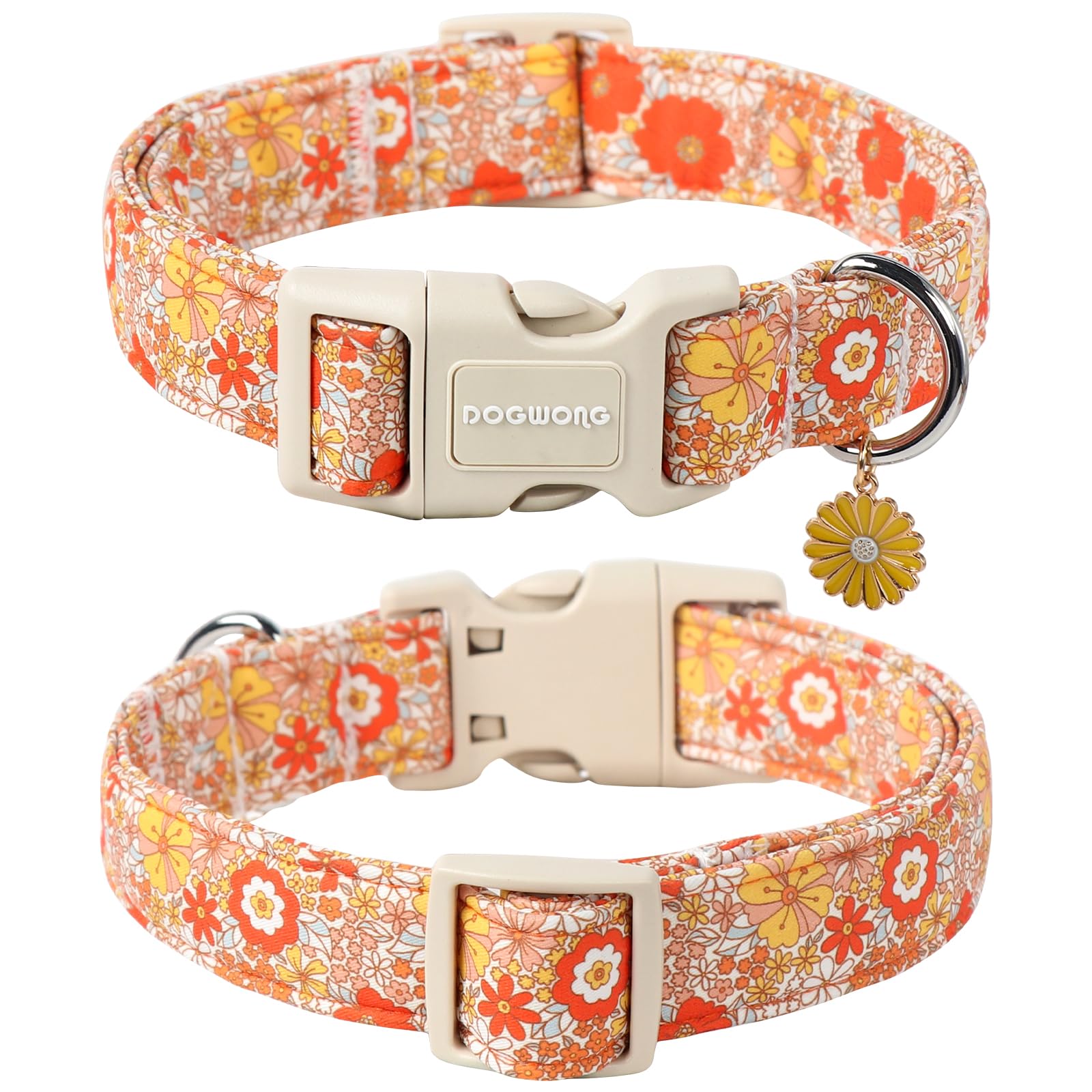 Dogwong Fall Flower Dog Collar- Cute Flower Dog Collars Adjustable Floral Dog Collar For Girl Female Small Medium Large Dogs L
