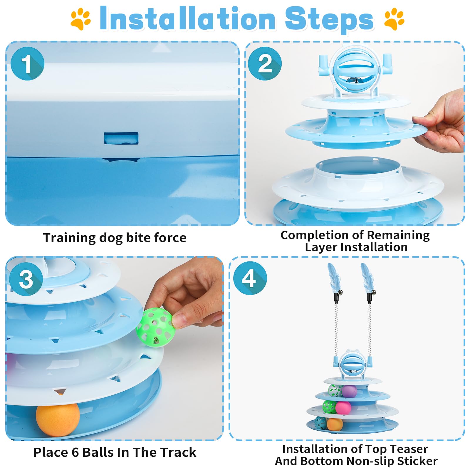 Goosheep Cat Toy Interactive Pet Plaything For Indoor Kitten Interactive Kitty Puzzle Ball With 2 Cat-Tease (Blue)