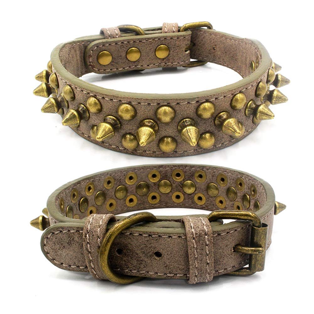 haoyueer Spiked Dog Collar Soft Pu Leather Mushrooms Rivet Spike Studded Puppy Adjustable Pet Collars for Small Breeds (M, Grey1