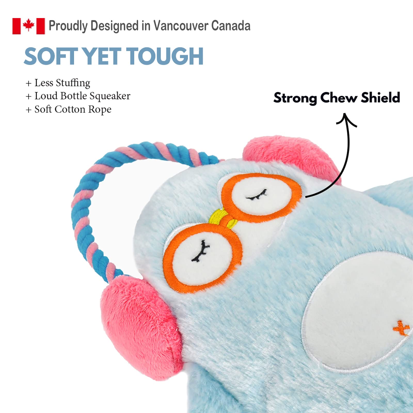 Hugsmart Pet ?Melody Bros | Squeaky Plush Rope Tug Dog Toy With Less Stuffing - Penguin