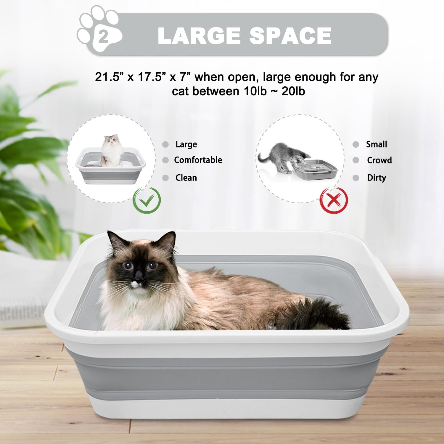 Maohegou Large Cat Litter Box for Kittens to Senior Cat, Elderly and Fat Cat,Elderly cat Mobility Issues,Foldable Travel Litter