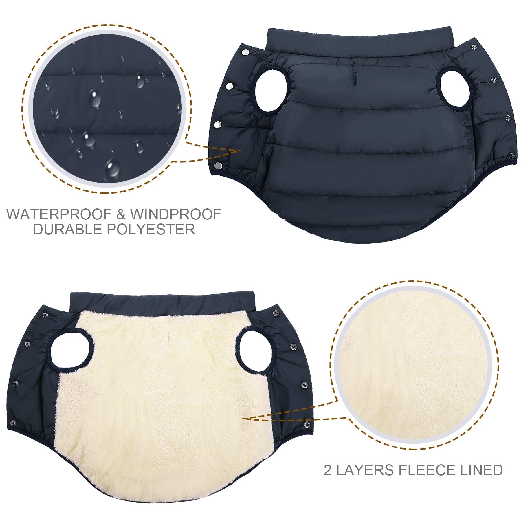ASENKU Windproof Dog Coat - Waterproof Jacket with Fleece Lining for Cold Weather, 3XL, Blue