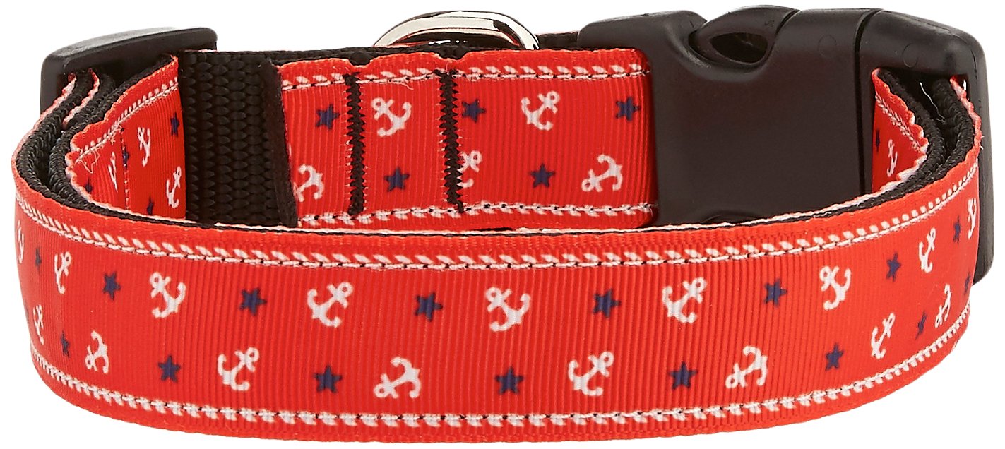 Mirage Pet Products Anchors Nylon Ribbon Collar for Pets, Large, Red