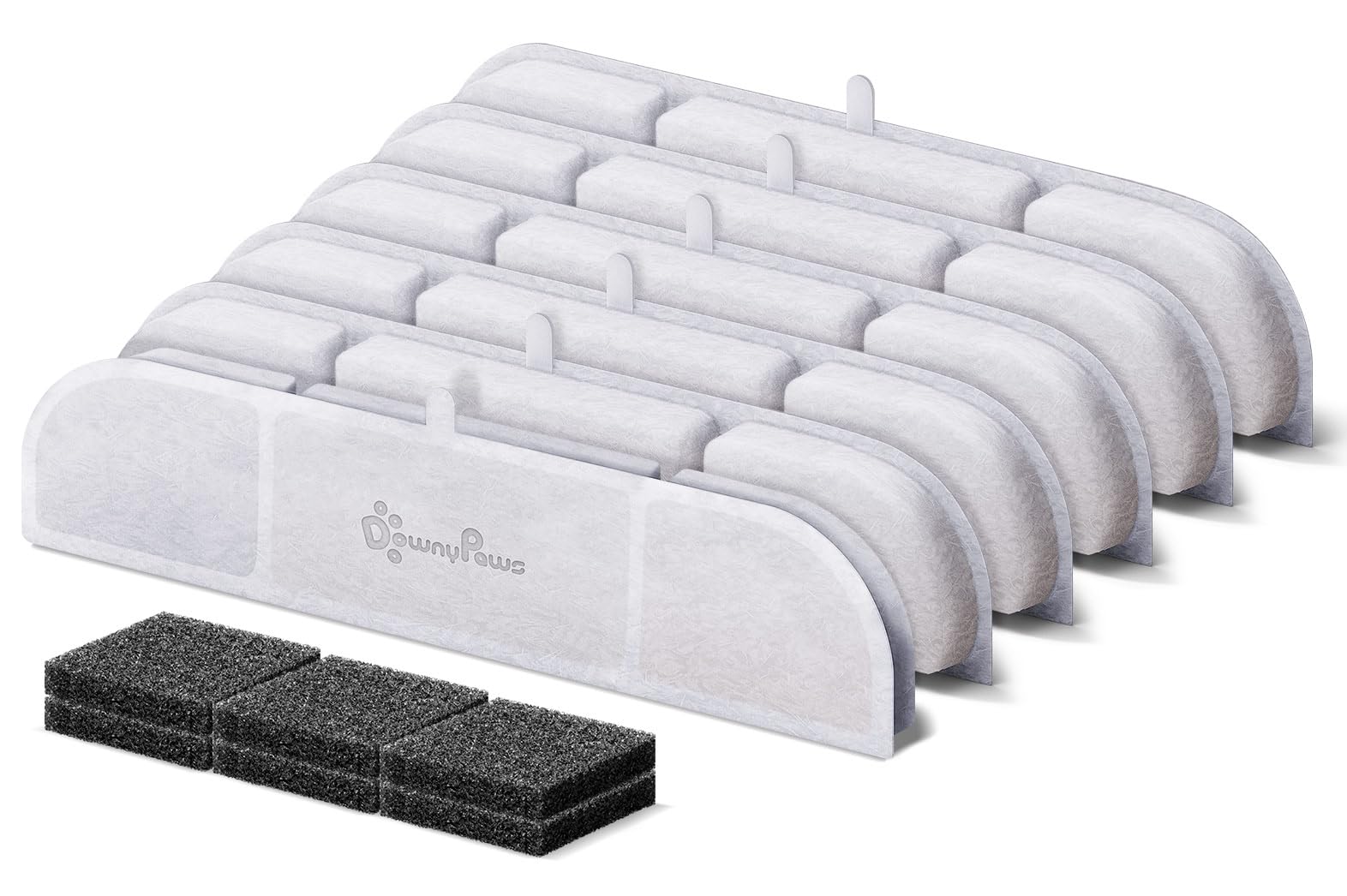 DownyPaws 6 Pack Replacement Filters for Battery Operated Cat Water Fountain - White, 3 Months Supply of Filters