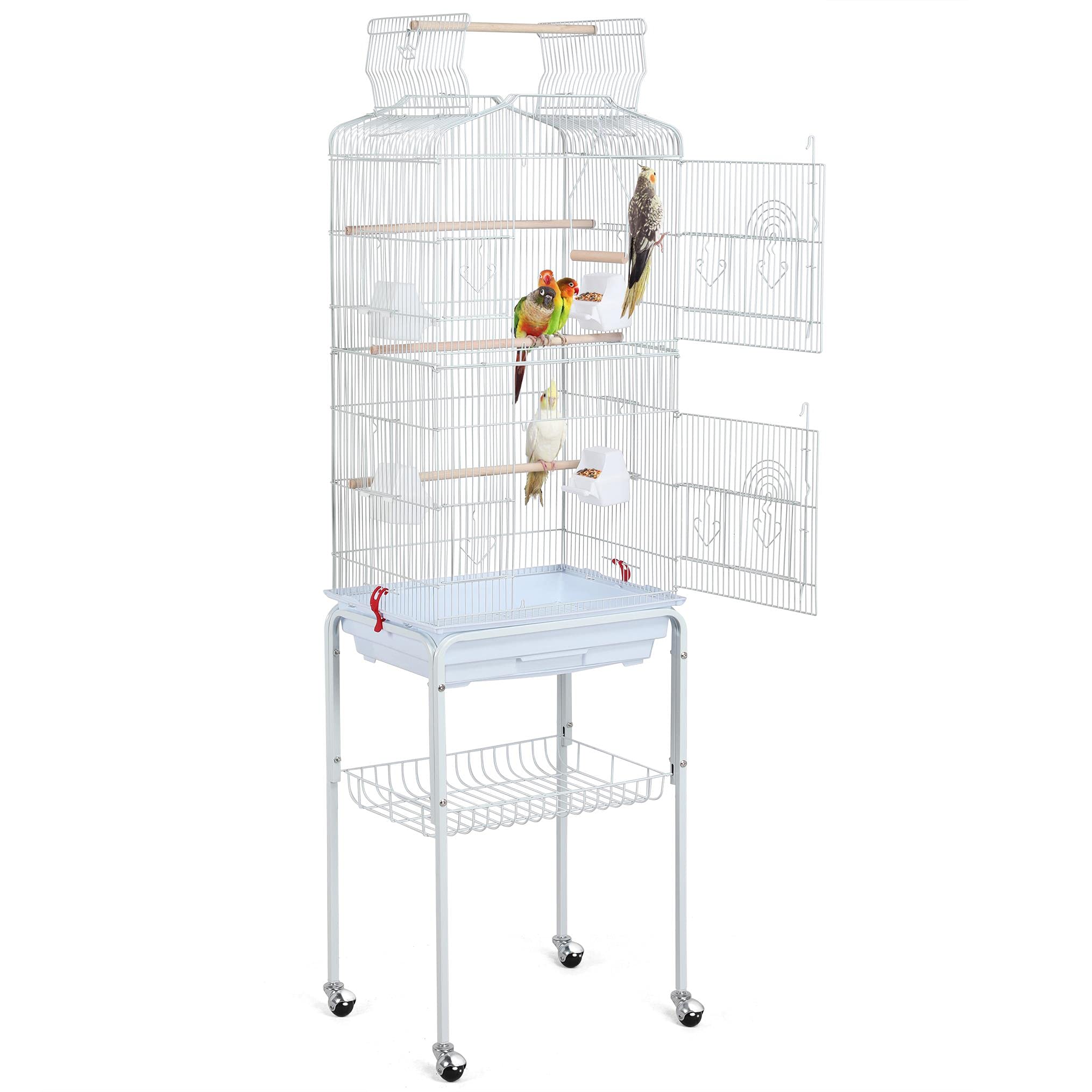 Yaheetech 64-Inch Open Play Top Bird Cages For Parakeets Cockatiels Finches Lovebirds Canaries Conures Budgies Parrot Birdcage W/Detachable Rolling Stand, White