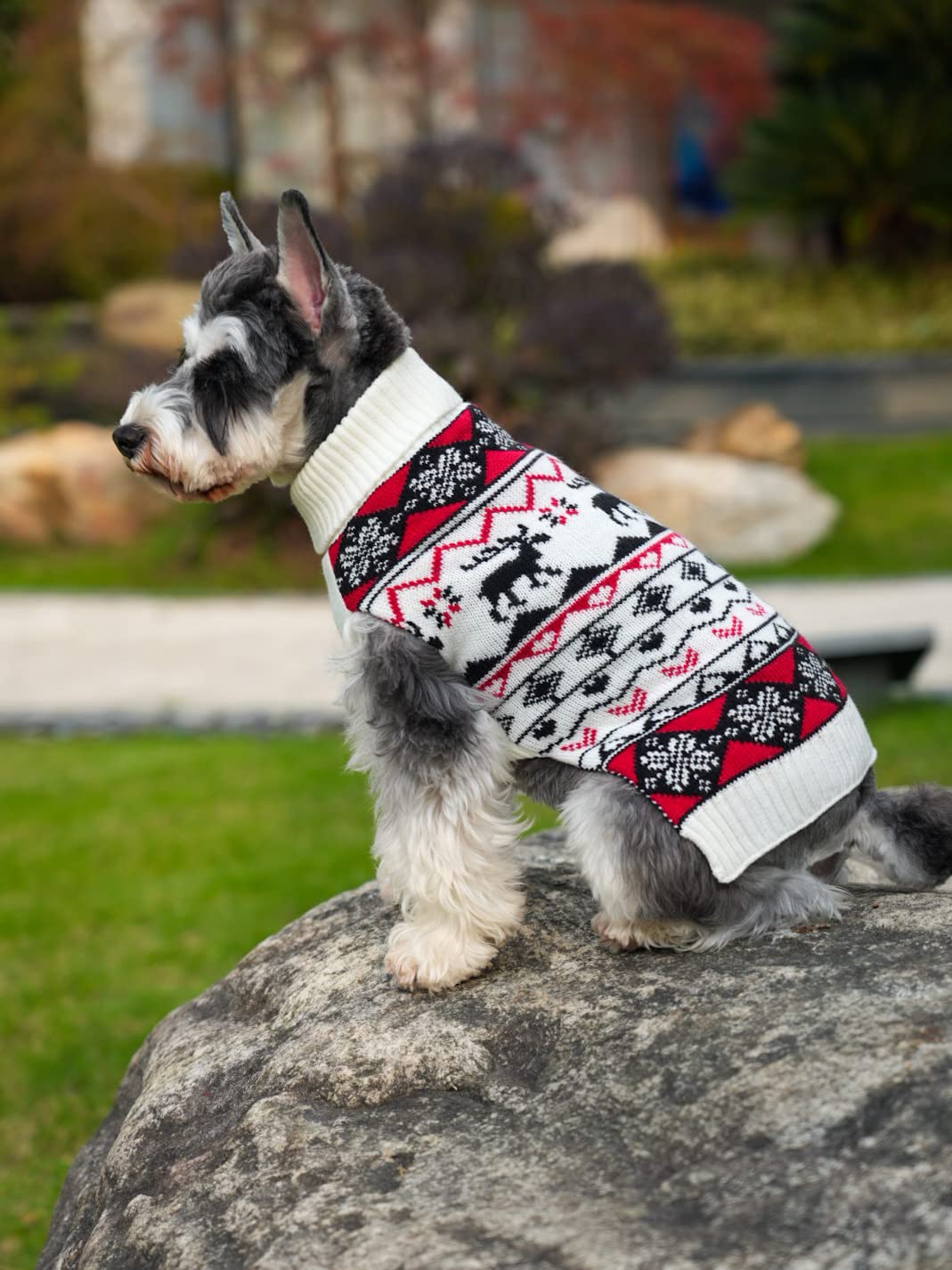 White Red Ugly Vintage Knit Reindeer Holiday Festive Christmas Dog Sweater For Small Dogs, Small (S) Back Length 12'