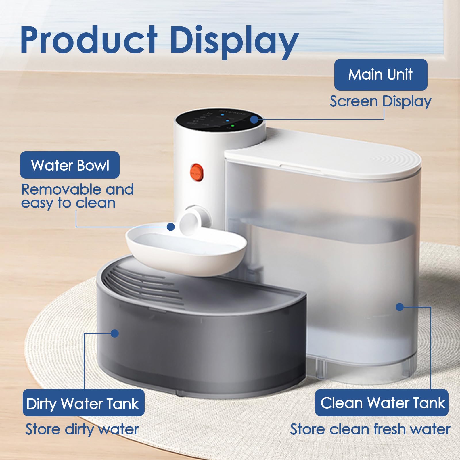 Smart Pet Water Fountain, 3L/100Oz Automatic Cat Water Fountain, Rechargeable And No Filter Dog Water Dispenser, 2025 Wireless U