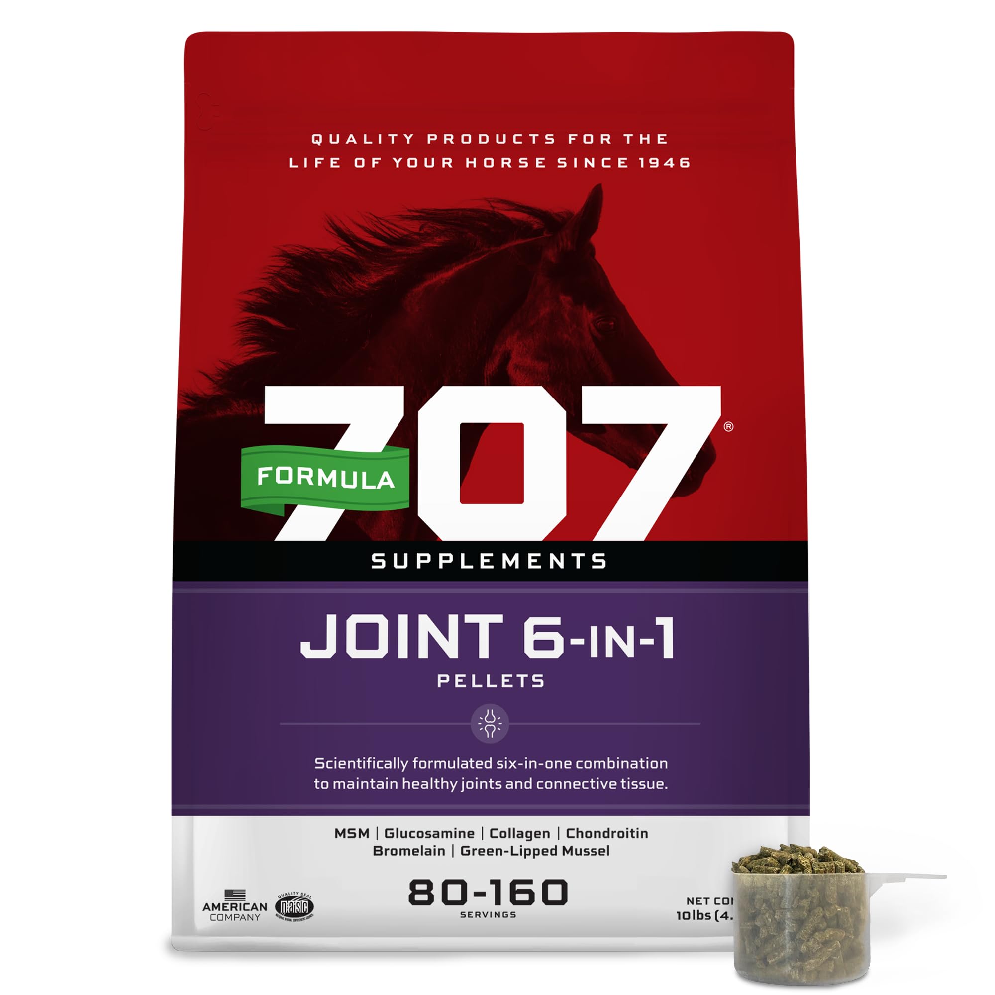 Formula 707 Joint 6in1 Equine Supplement 10 lb Bag - Support for Joint Integrity and Inflammatory Response in Horses - Green-Lip
