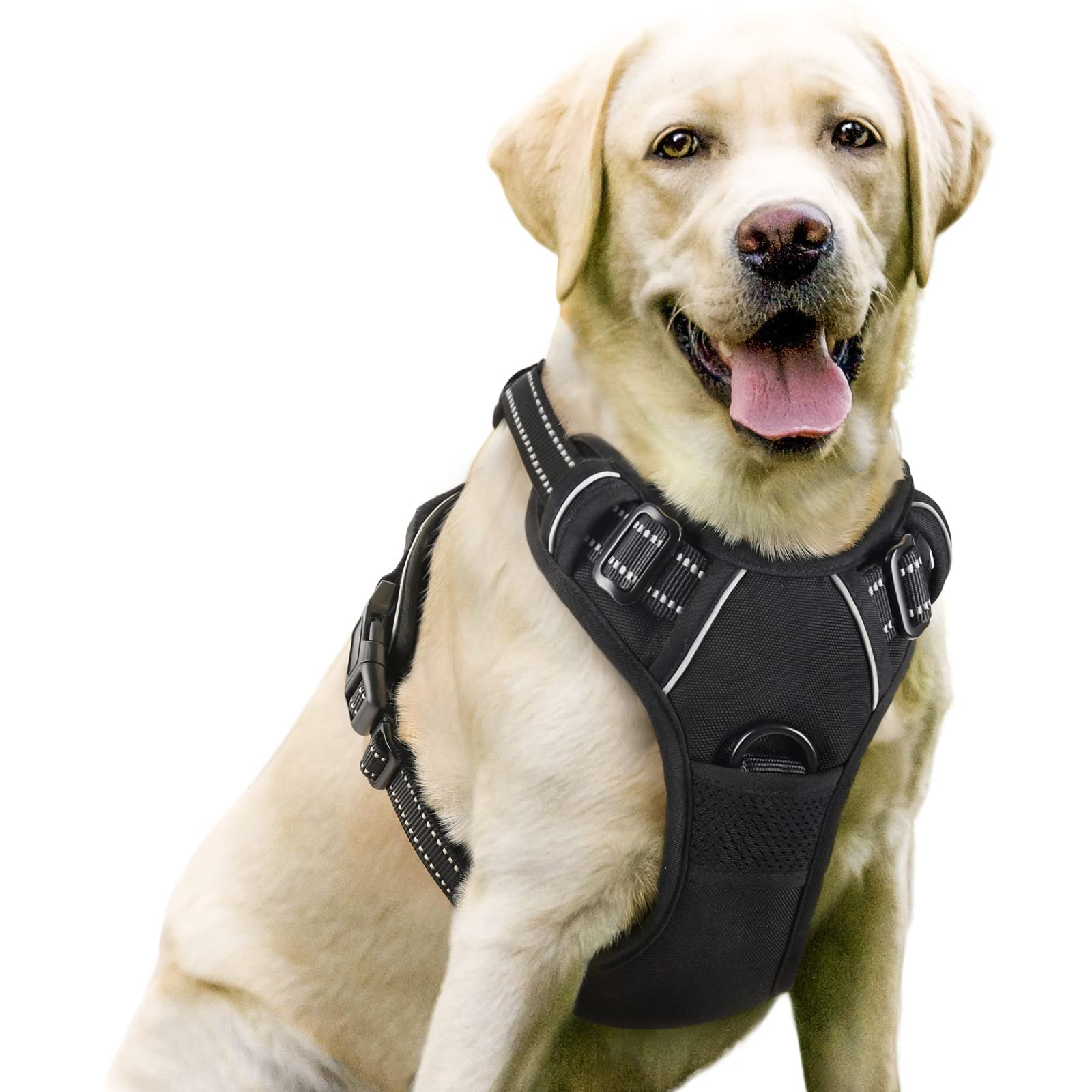 Rabbitgoo Dog Harness No Pull With 2 Leash Clips, Adjustable Soft Padded, Reflective Oxford No Choke Pet Vest With Easy Control Handle For Large Dogs, Black, L