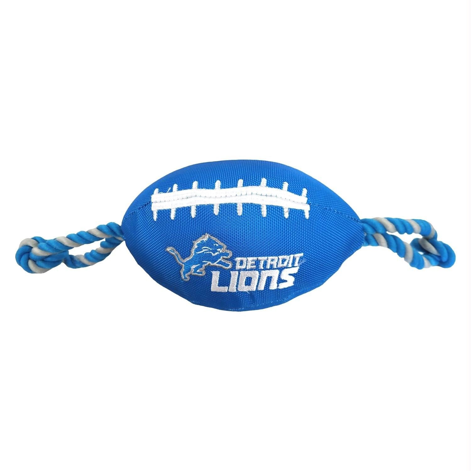 Pets First NFL Detroit Lions Football Dog Toy, Tough Quality Nylon Materials, Strong Pull Ropes, Inner Squeaker, NFL Team Color
