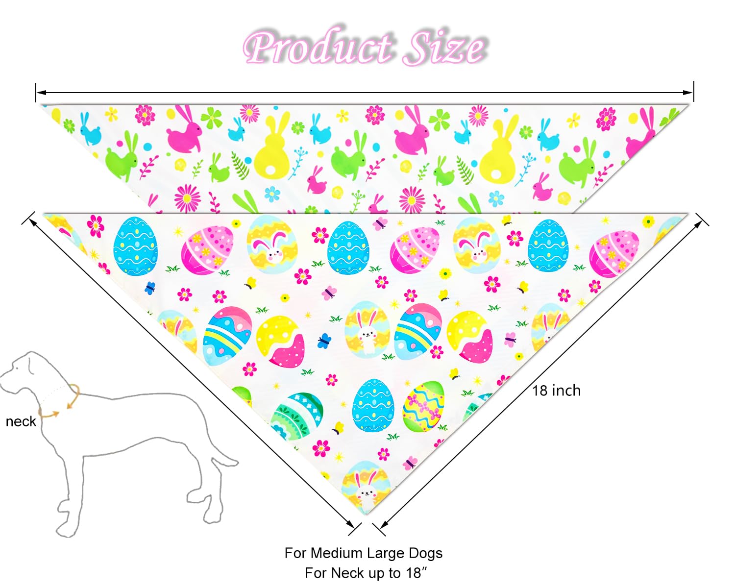 Cozyhaus Easter Dog Bandanas For Large Dogs,Reversible 2-Pack Spring Scarves,Holiday Outfits With Colorful Egg And Bunny Designs