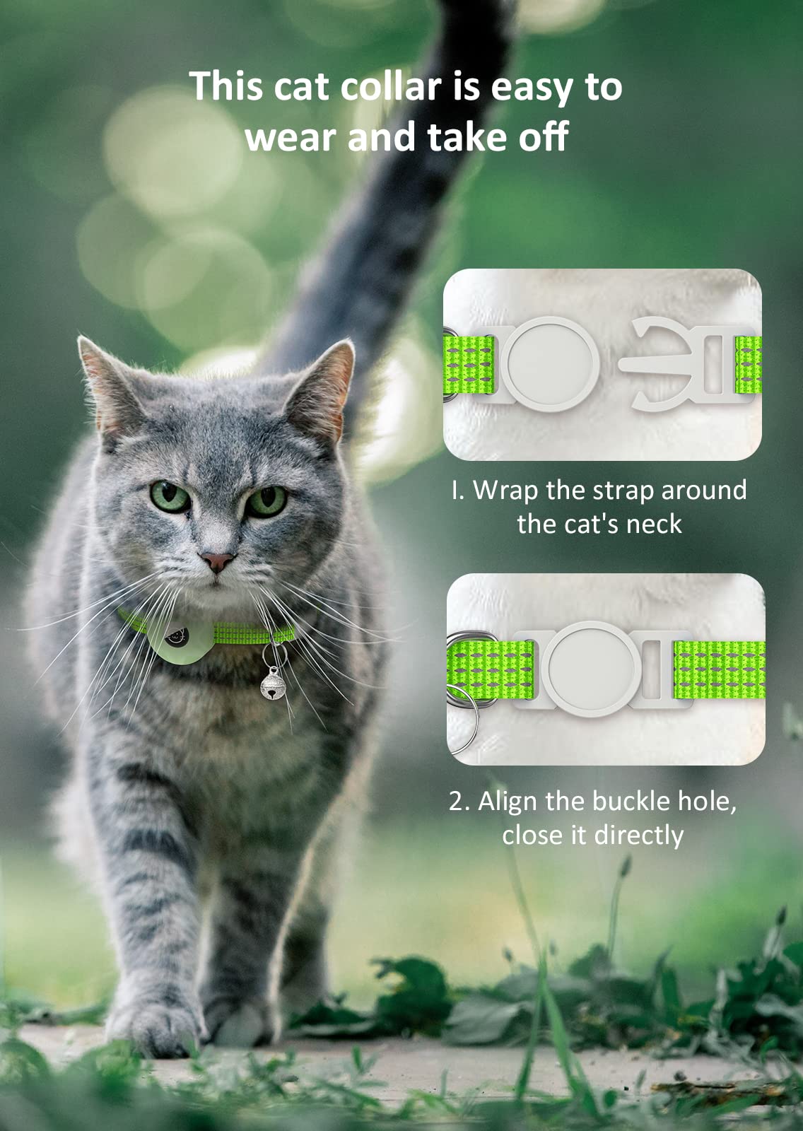 Airtag Cat Collar, Reflective Kitten Collar Breakaway Apple Air Tag Cat Collar, Gps Cat Collar With Airtag Holder And Bell, Lightweight Tracker Cat Collars For Girl Boy Cats Puppies (Luminous Green)