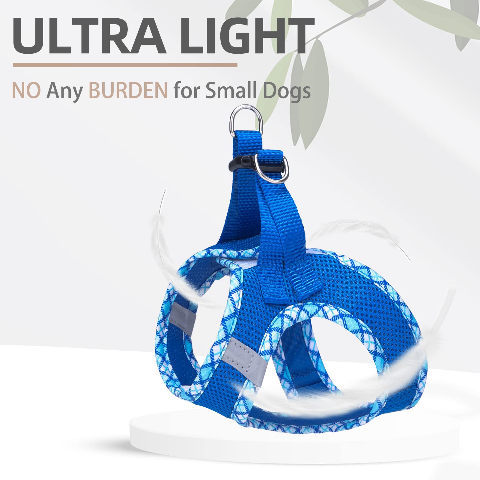 Pupteck Dog Harness And Leash Set For Small Medium Dogs No Pull Step-In Soft Mesh Puppy Cat Vest Harnesses Reflective At Night, Blue L