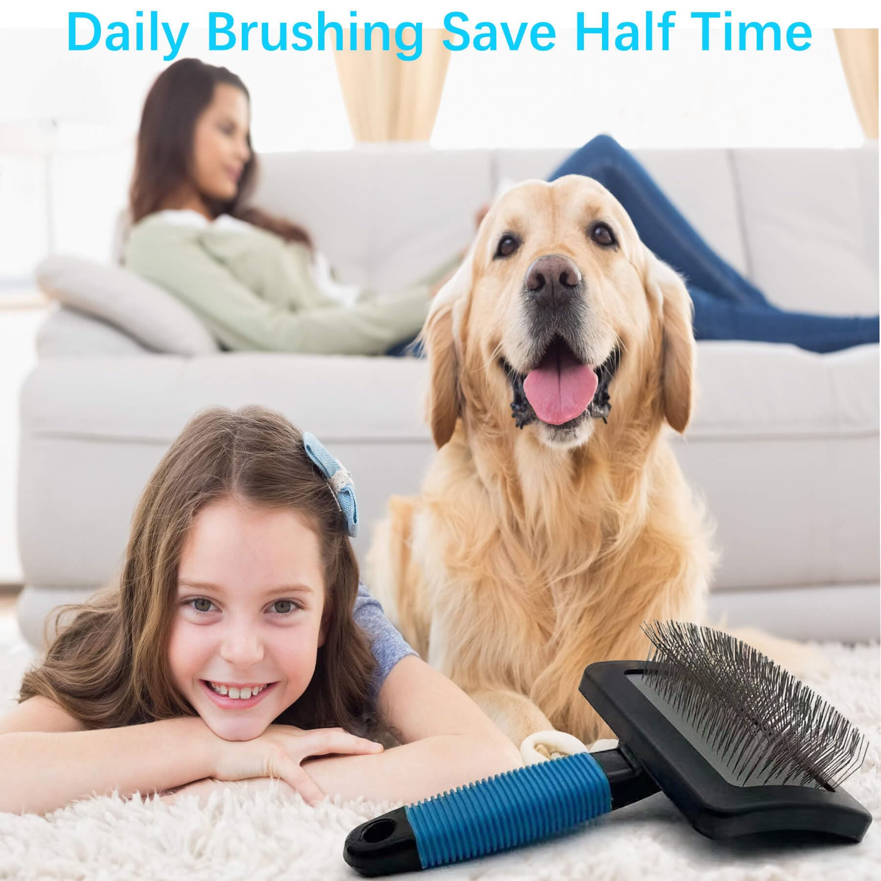 Dog Brush For Long Haired Dogs Poodles-Dog Brushes For Grooming&Shedding-Large Firm Slicker Brush For Goldendoodles-With Soft Ma