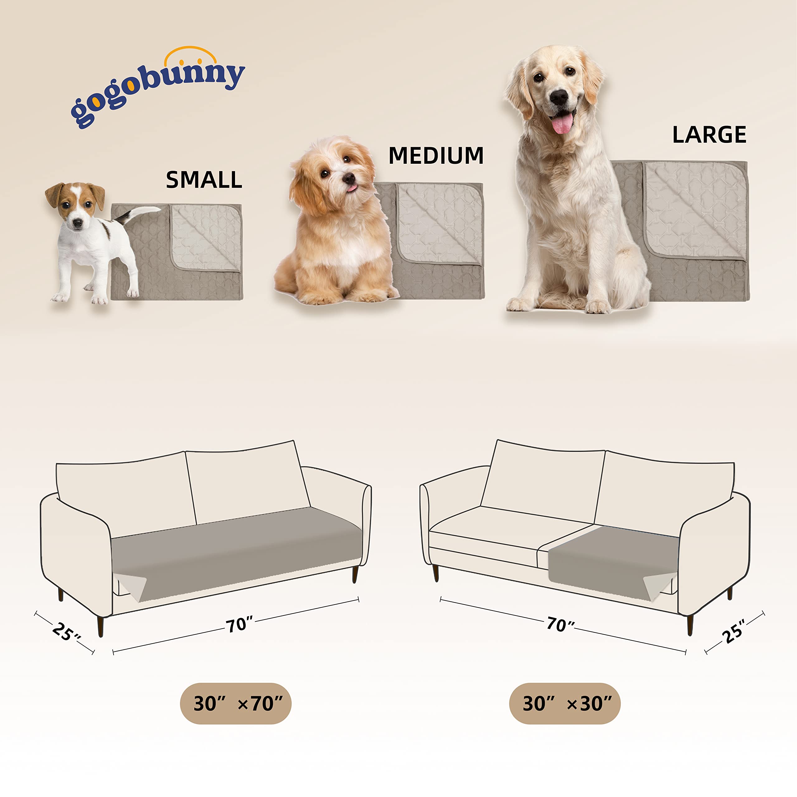 Gogobunny 100% Double Sided Waterproof Dog Blanket Soft Pet Bed Cover Reversible Protect Furniture Couch Sofa Car For Puppy Large Dog Cat (Dark Stone/Light Stone, 30X70 Inch (Pack Of 1))