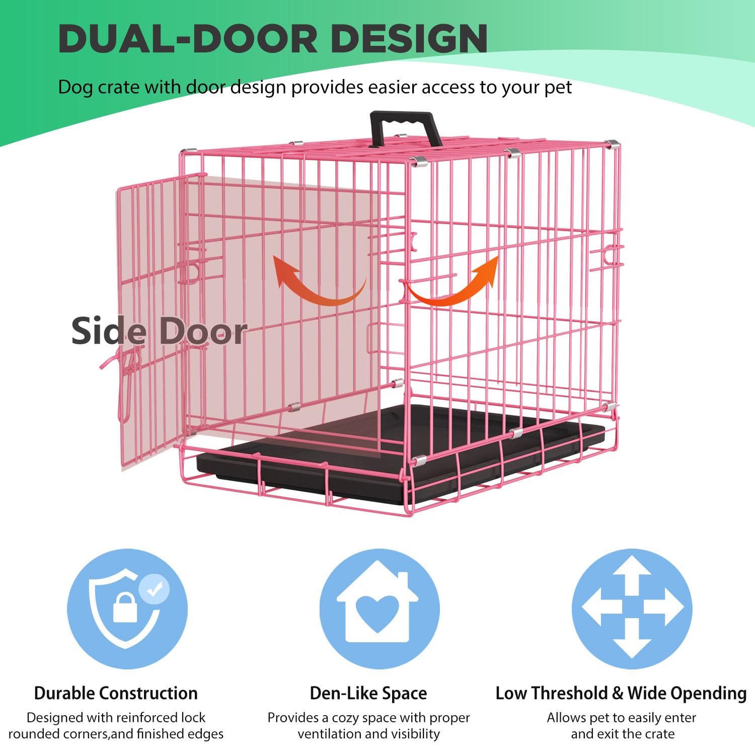 BestPet | Dog Crate | 18 | Pink | Foldable Metal Kennel with Single Doors, Secure Slide-Bolt Latches, Leakproof Tray | Portable