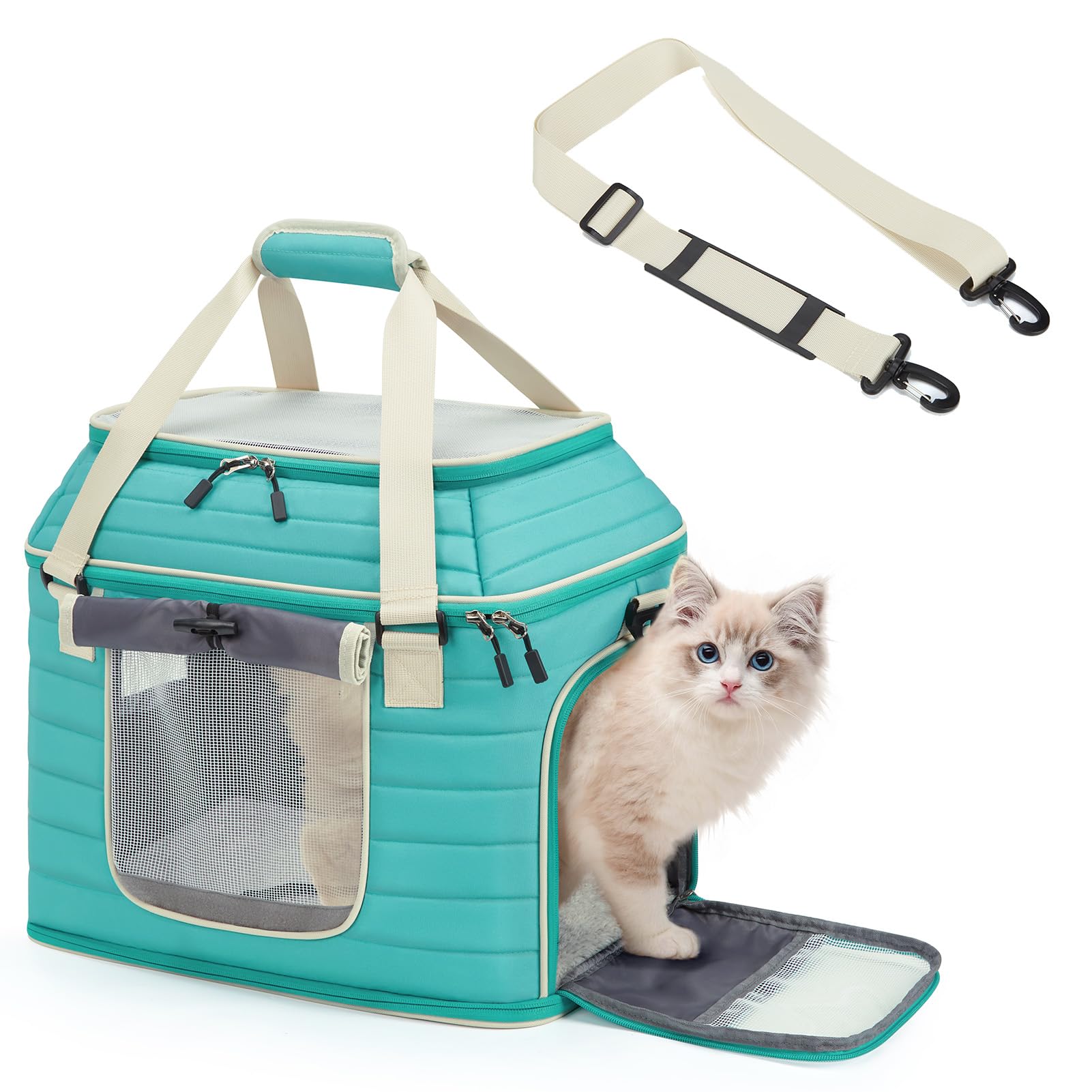 Top-Expandable Pet Carrier: Noble Duck Airline Approved Pet Travel Bag For Cats/Dogs Up To 20 Lbs | Soft-Sided, Multi-Sided Brea