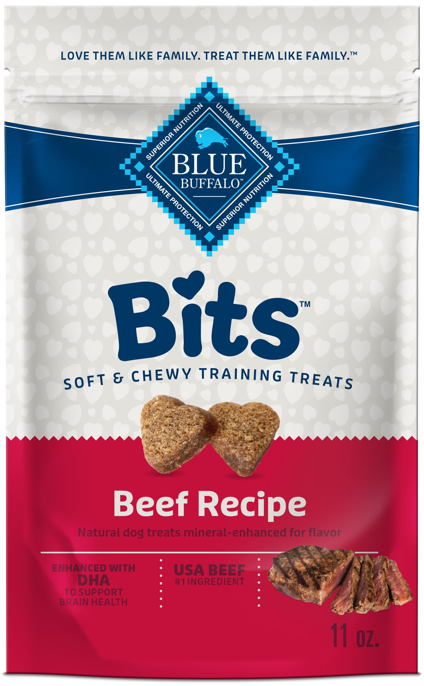 Blue Buffalo Bits Soft Dog Treats for Training, Made With Natural Ingredients & Enhanced with DHA, Beef Recipe, 11-oz Bag