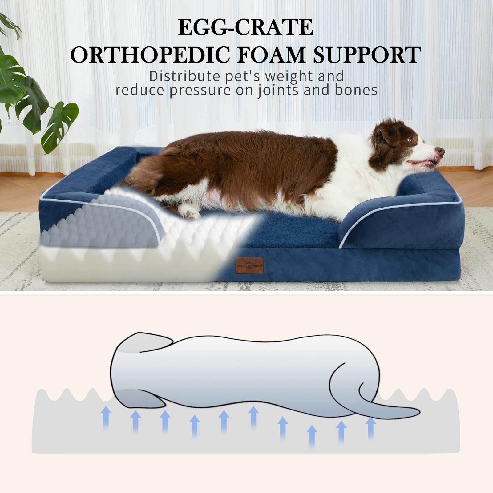 Comfort Expression Medium Dog Beds Waterproof Orthopedic Foam Dog Sofa Beds For Medium Large Dogs Comfy Pet Bed With Washable Re