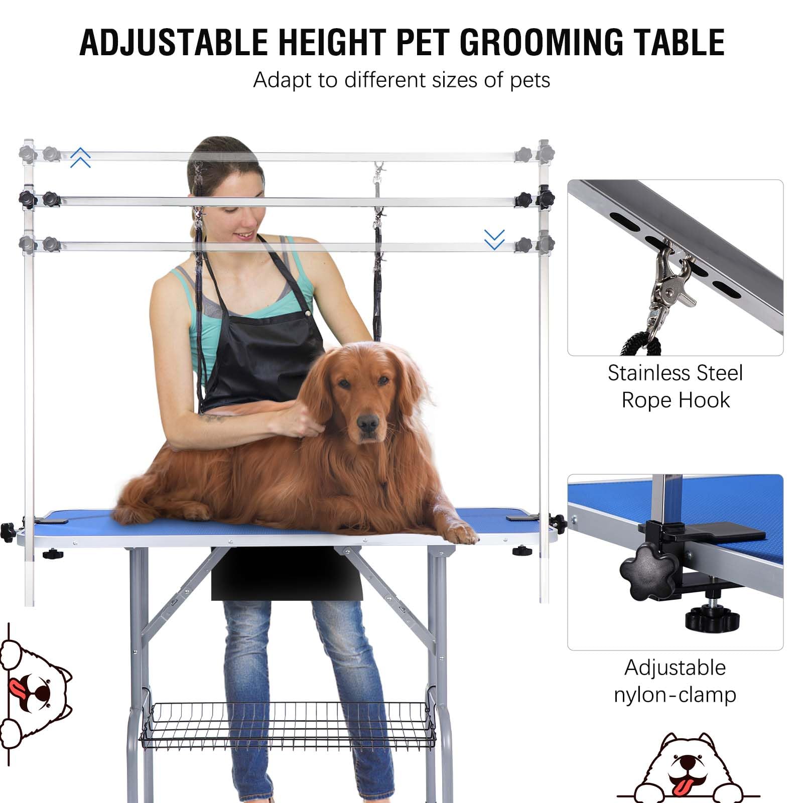 Unovivy 42-Inch Dog/Pet Grooming Table Foldable Height Adjustable, Portable Dog Grooming Table With Arm Noose & Mesh Tray, Maxim