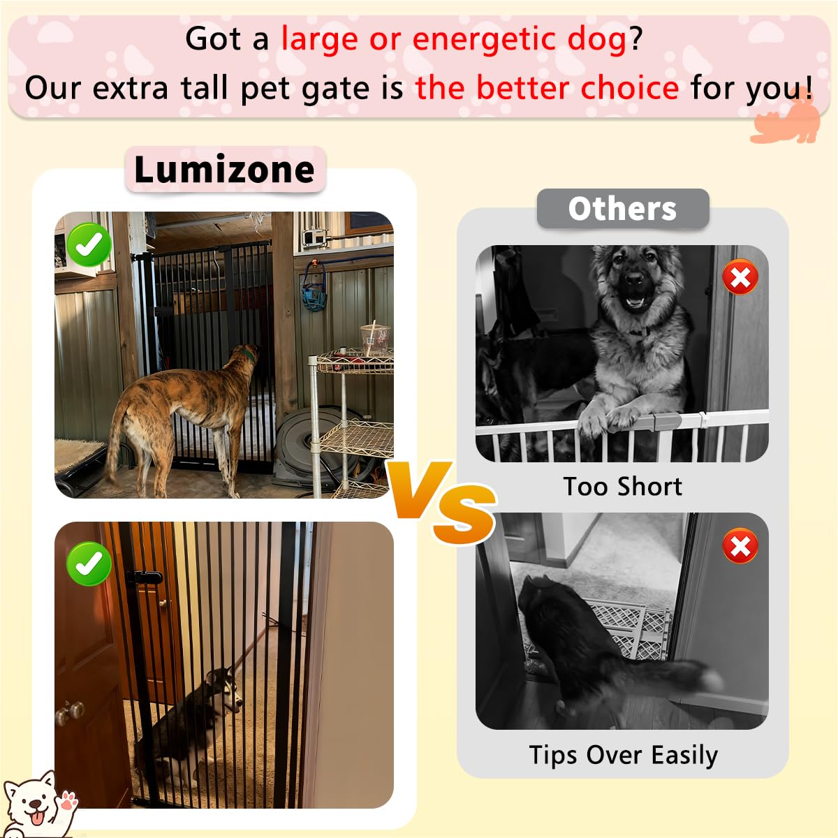 Lumizone Extra Tall Cat Gate 61.02 High Pressure Mounted Extra Wide 2025 New (17 Sizes) 1.37 Gap No Drilling Auto-Close One-Hand