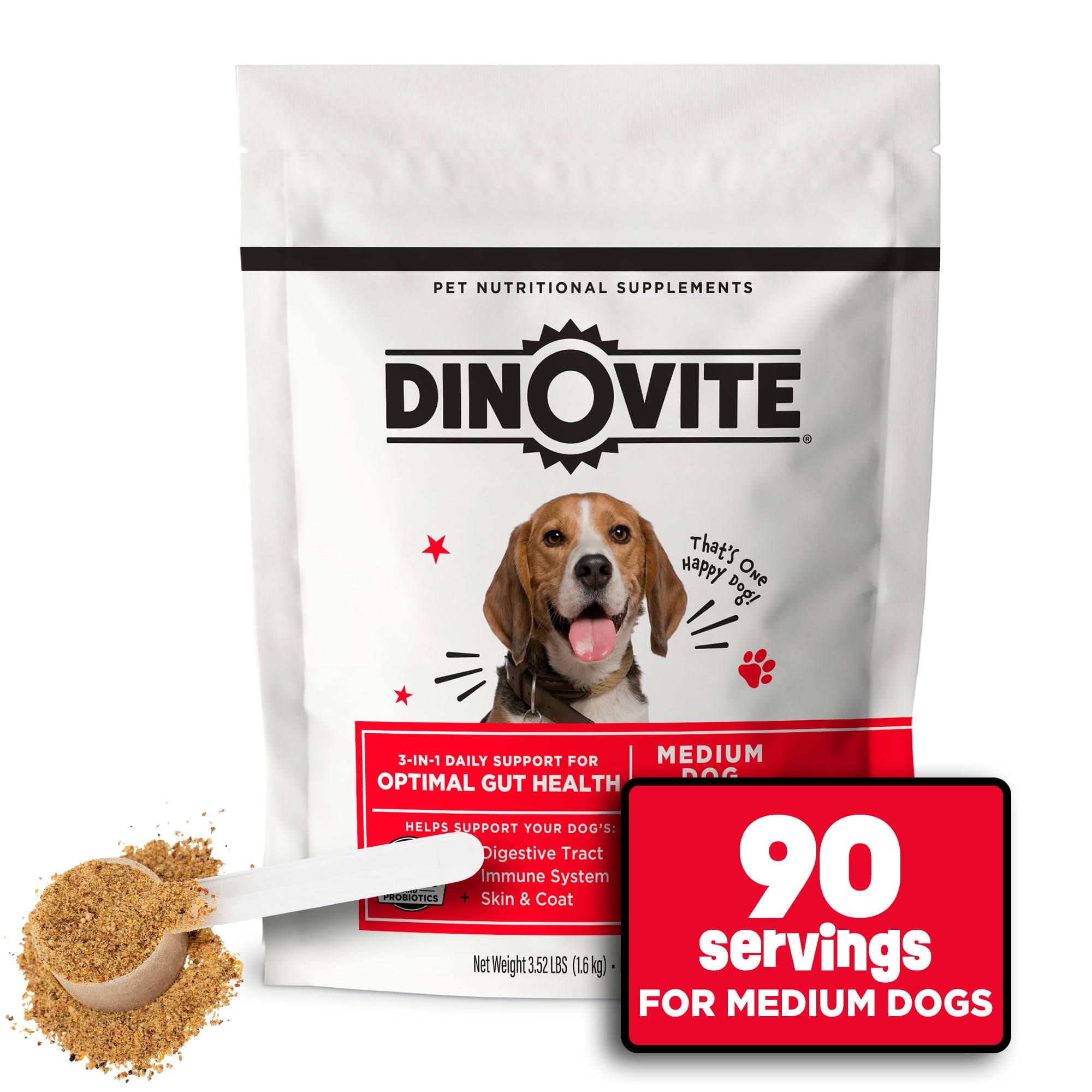 Dinovite Dog Probiotics for Medium-Sized Dogs - Supports Hot Spot Relief, Promotes a Healthy Immune System, Essential Vitamins f