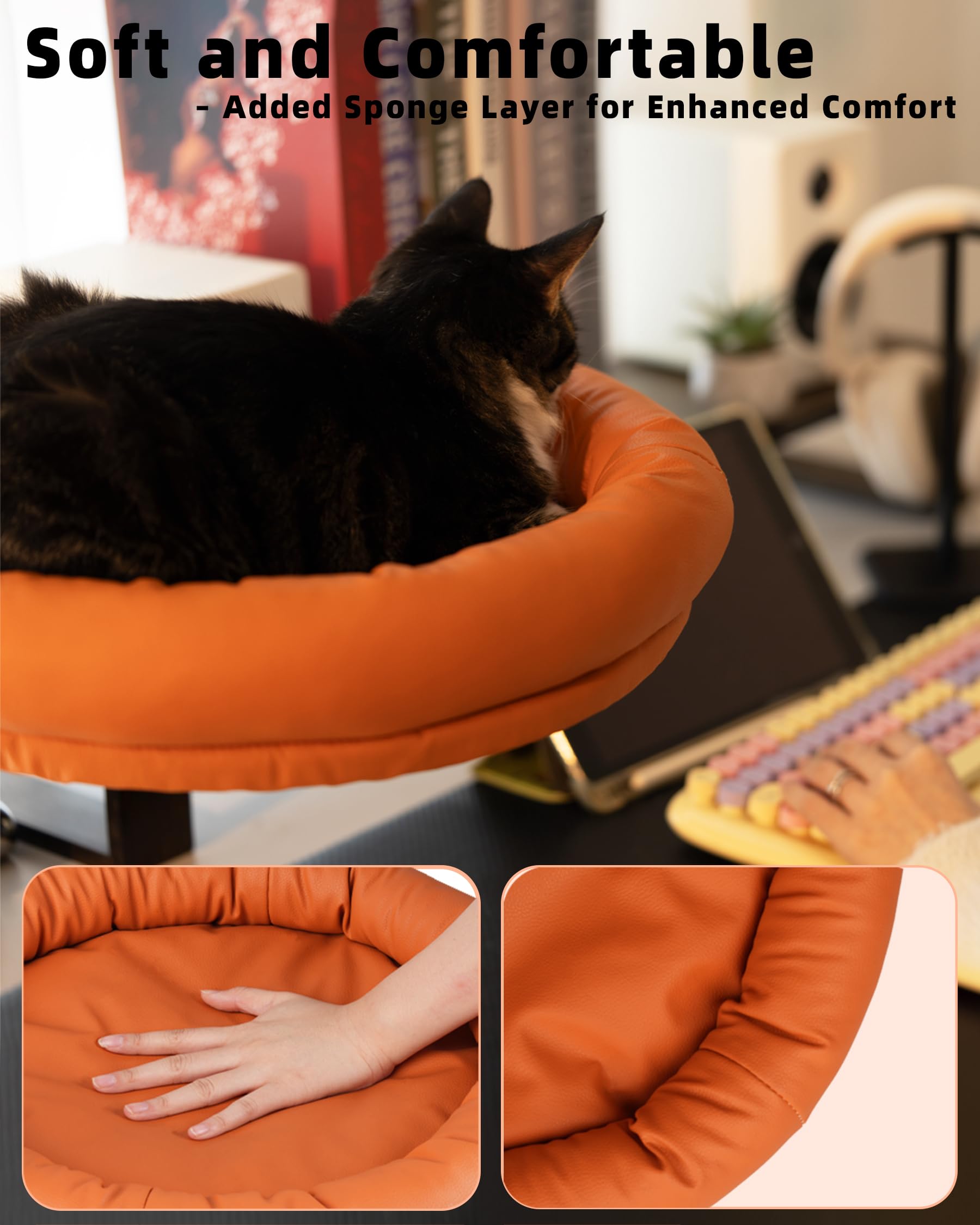 Cat Desk Bed, 360 Adjustable Cat Desk Perch With Leather Cover, Desk Nest Cat Bed, Supports Up To 50 Lbs, Scratch-Resistant, Wat