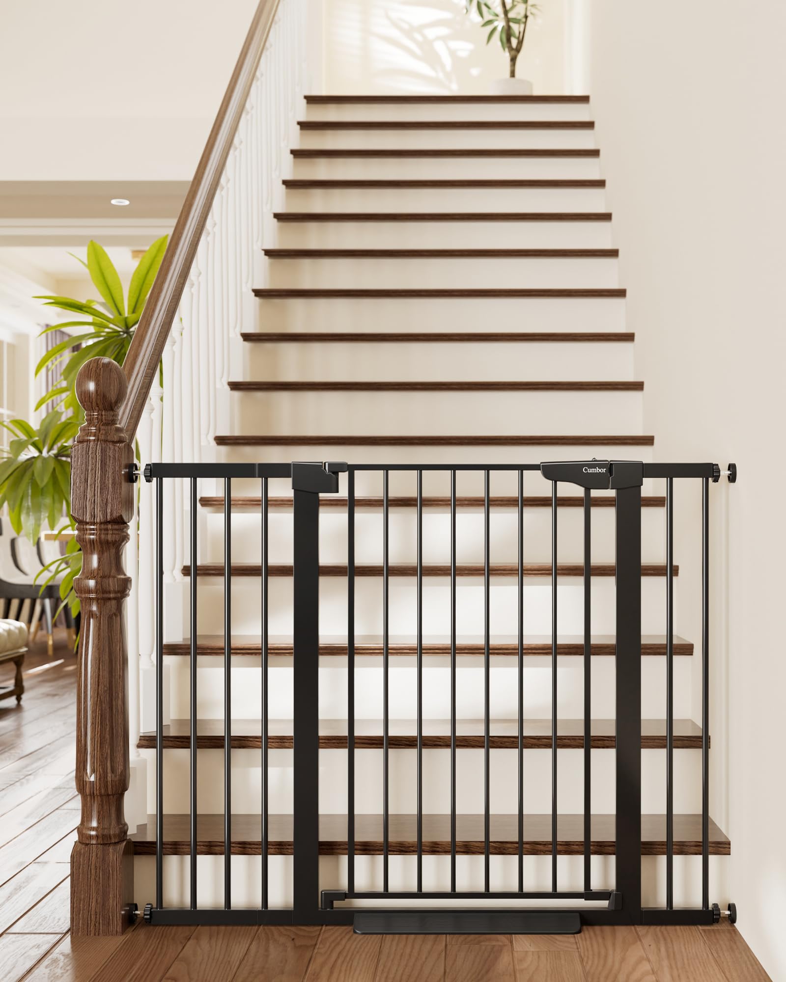 Cumbor 36' Extra Tall Baby Gate For Stairs, 29.7-48' Wide Dog Gates For Doorways, Auto Close Safety Gate For Babies And Pets, Easy Install, Pressure Mounted, Fits Doorways, Stairs, Entryways, Black